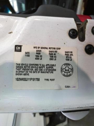 1G2WK52J11F191759 - 2001 PONTIAC GRAND PRIX Ақ фото 10