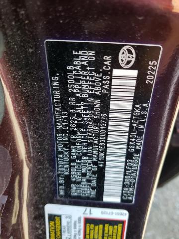 4T1BK1EB3DU013726 - 2013 TOYOTA AVALON BASE  照片 10