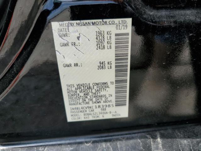 1N4BL4CV9KC183985 - 2019 NISSAN ALTIMA SR BLACK photo 10