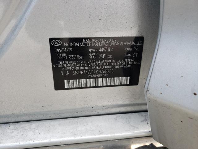 5NPE34AF4KH768755 - 2019 HYUNDAI SONATA LIM SILVER photo 10