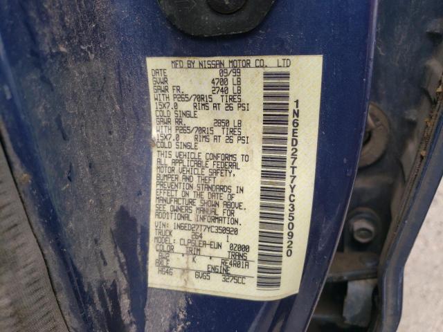 1N6ED27T7YC350920 - 2000 NISSAN FRONTIER C BLUE photo 10