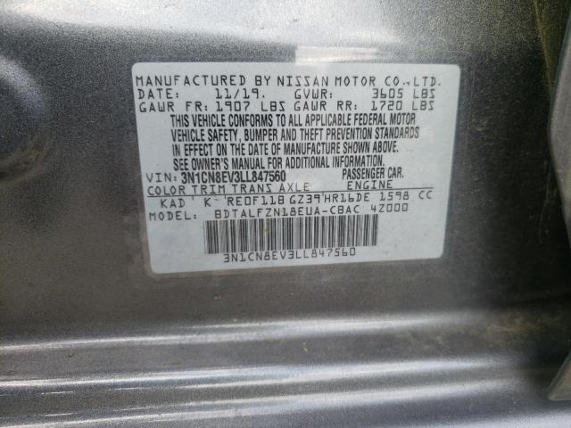 3N1CN8EV3LL847560 - 2020 NISSAN VERSA SV CHARCOAL photo 10