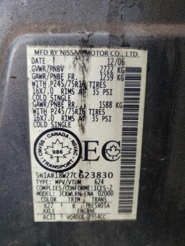 5N1AR18W27C623830 - 2007 NISSAN PATHFINDER GRAY photo 10