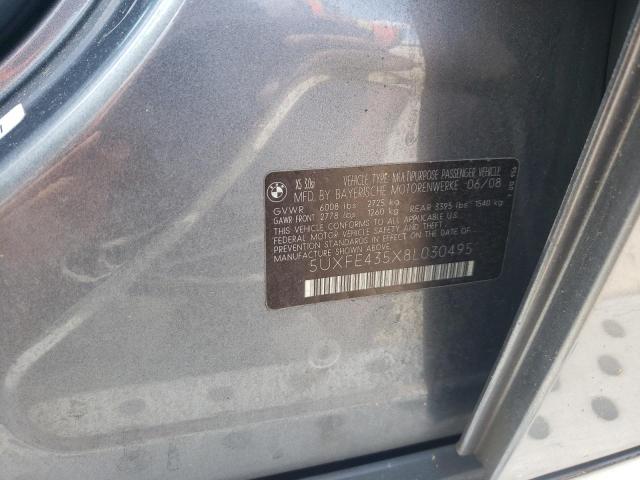 5UXFE435X8L030495 - 2008 BMW X5 GRAY photo 10