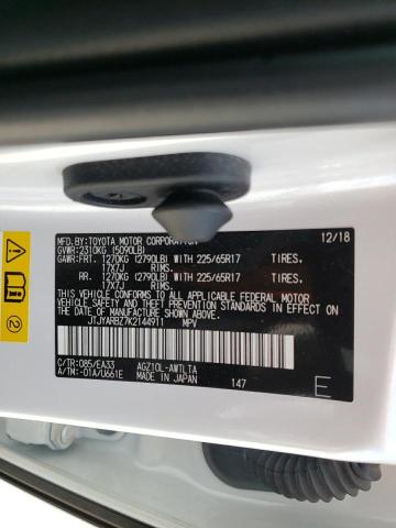 JTJYARBZ7K2144911 - 2019 LEXUS NX 300 BAS WHITE photo 10