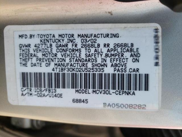 4T1BF30K02U525335 - 2002 TOYOTA CAMRY LE  photo 10