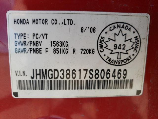JHMGD38617S806469 - 2007 HONDA FIT S 红色 照片 10