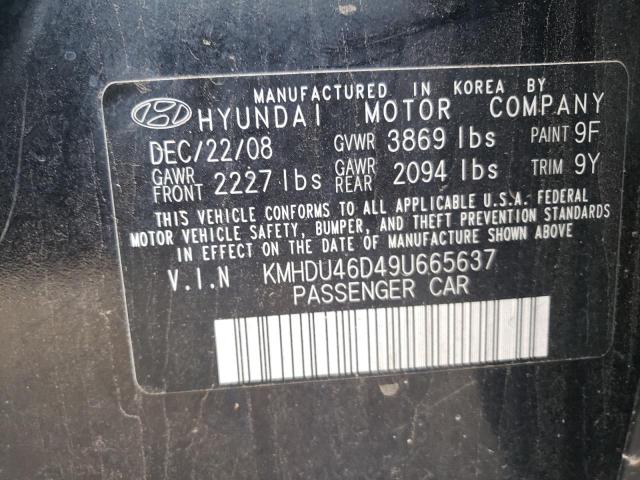 KMHDU46D49U665637 - 2009 HYUNDAI ELANTRAGLS BLACK photo 10