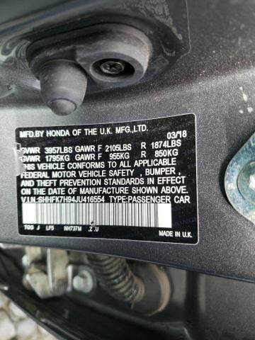 SHHFK7H94JU416554 - 2018 HONDA CIVIC SPOR CHARCOAL photo 10