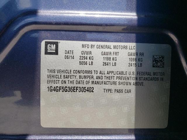 1G4GF5G36EF305402 - 2014 BUICK LACROSSE T BLUE photo 10