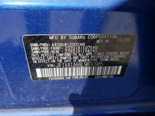 JF1VA1A68L9830985 - 2020 SUBARU WRX BLUE photo 10