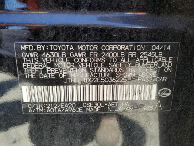 JTHBF1D22E5036225 - 2014 LEXUS IS 250 BLACK photo 10