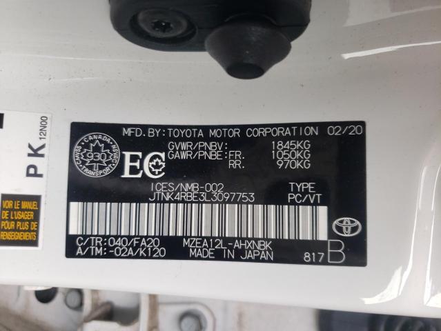 JTNK4RBE3L3097753 - 2020 TOYOTA COROLLA SE WHITE photo 10