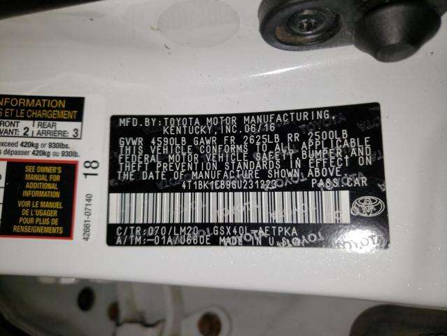 4T1BK1EB9GU231223 - 2016 TOYOTA AVALON XLE WHITE photo 10