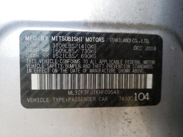 ML32F3FJ1KHF09548 - 2019 MITSUBISHI MIRAGE G4 SILVER photo 10