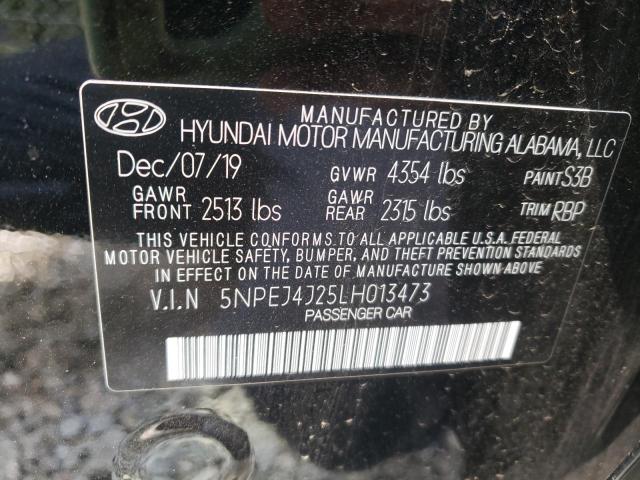 5NPEJ4J25LH013473 - 2020 HYUNDAI SONATA SEL BLACK photo 10