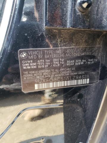 5UXFG8C51ALZ94328 - 2010 BMW X6 XDRIVE5 შავი ფოტო 10