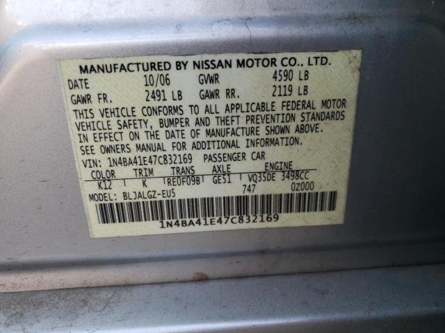 1N4BA41E47C832169 - 2007 NISSAN MAXIMA SE SILVER photo 10