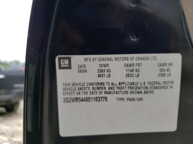 2G2WR544851163778 - 2005 PONTIAC GRAND PRIX შავი ფოტო 10