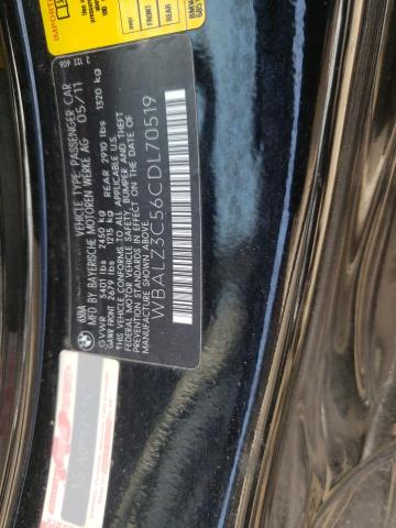 WBALZ3C56CDL70519 - 2012 BMW 650 I BLACK photo 10