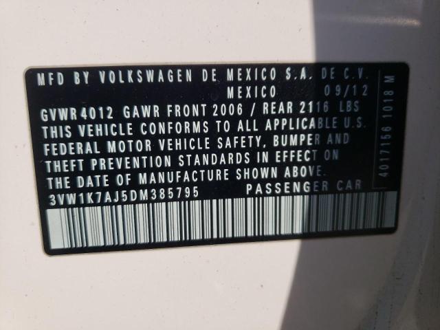 3VW1K7AJ5DM385795 - 2013 VOLKSWAGEN JETTA BASE WHITE photo 10