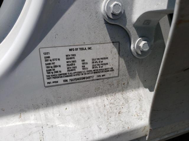 7SAYGAEE6NF349717 - 2022 TESLA MODEL Y أبيض صورة 10