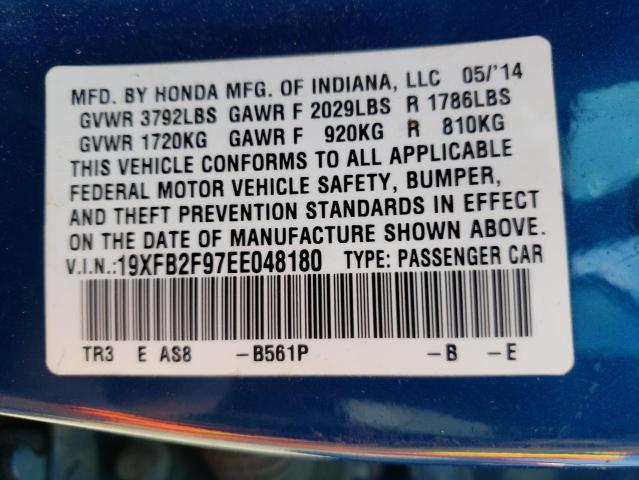 19XFB2F97EE048180 - 2014 HONDA CIVIC EXL Mavi foto 10
