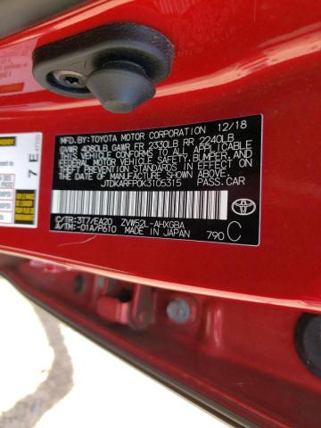 JTDKARFP0K3105315 - 2019 TOYOTA PRIUS PRIM 红色 照片 10