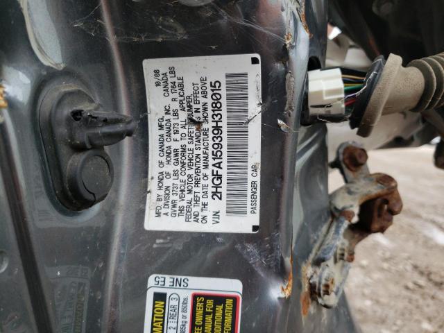 2HGFA15939H318015 - 2009 HONDA CIVIC EXL رمادي صورة 10