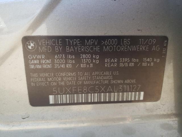 5UXFE8C5XAL311127 - 2010 BMW X5 XDRIVE4 Beige Foto 10