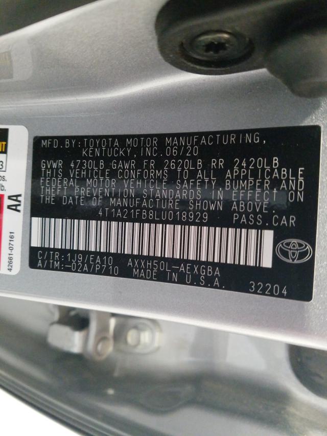 4T1A21FB8LU018929 - 2020 TOYOTA AVALON XLE SILVER photo 10