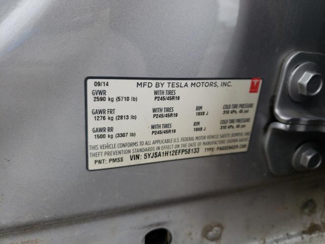 5YJSA1H12EF****** - 2014 TESLA MODEL S SILVER photo 10
