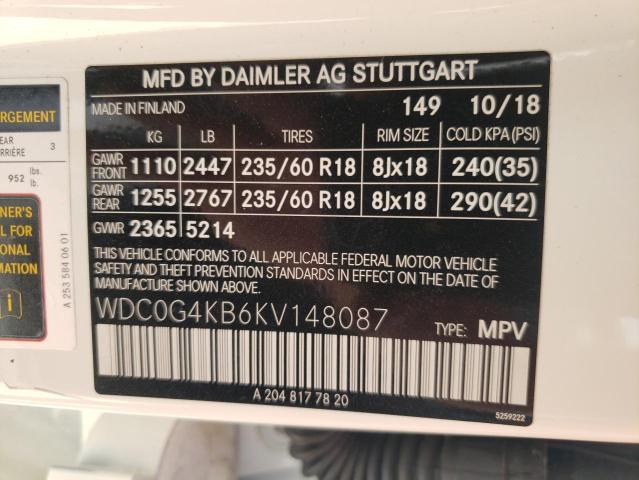 WDC0G4KB6KV148087 - 2019 MERCEDES-BENZ GLC 300 4M WHITE photo 10