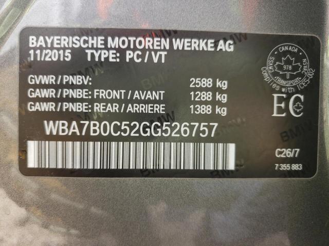 WBA7B0C52GG526757 - 2016 BMW 750 XI GRAY photo 10