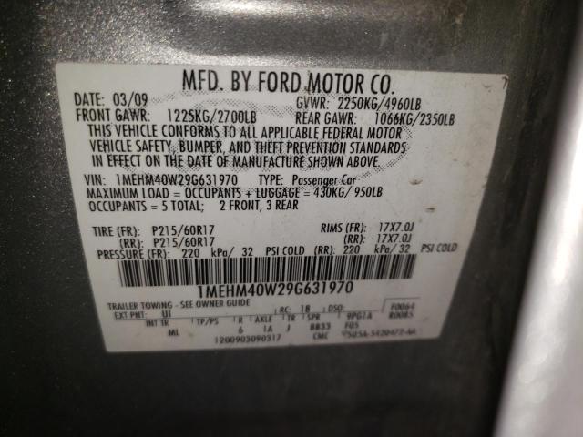 1MEHM40W29G631970 - 2009 MERCURY SABLE SILVER photo 10