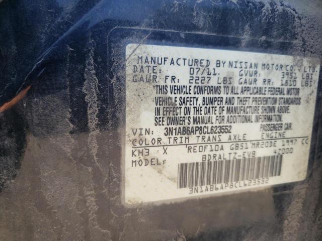 3N1AB6AP8CL623552 - 2012 NISSAN SENTRA BLACK photo 10