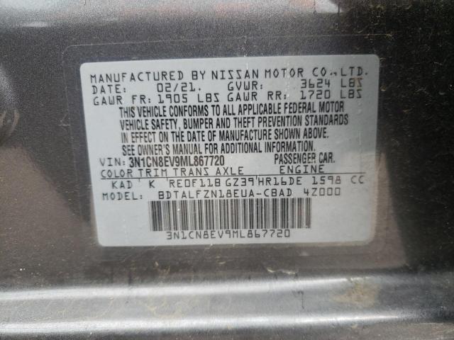 3N1CN8EV9ML867720 - 2021 NISSAN VERSA SV GRAY photo 10