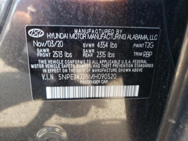 5NPEJ4J28MH090520 - 2021 HYUNDAI SONATA SEL BLACK photo 10