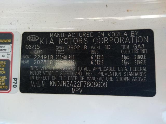 KNDJN2A22F7808609 - 2015 KIA SOUL WHITE photo 10