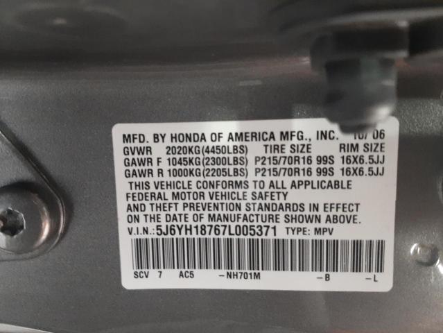 5J6YH18767L005371 - 2007 HONDA ELEMENT EX GRAY photo 10