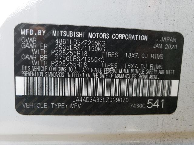 JA4AD3A33LZ029070 - 2020 MITSUBISHI OUTLANDER SE  ფოტო 10