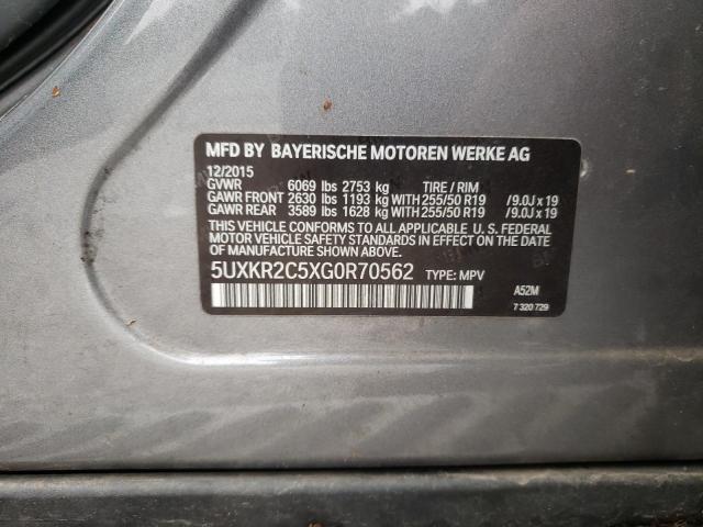 5UXKR2C5XG0R70562 - 2016 BMW X5 SDRIVE3 GRAY photo 10