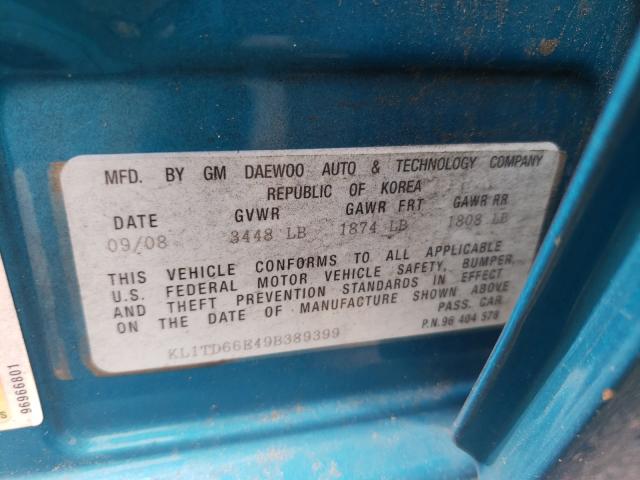 KL1TD66E49B389399 - 2009 CHEVROLET AVEO LS 蓝色 照片 10