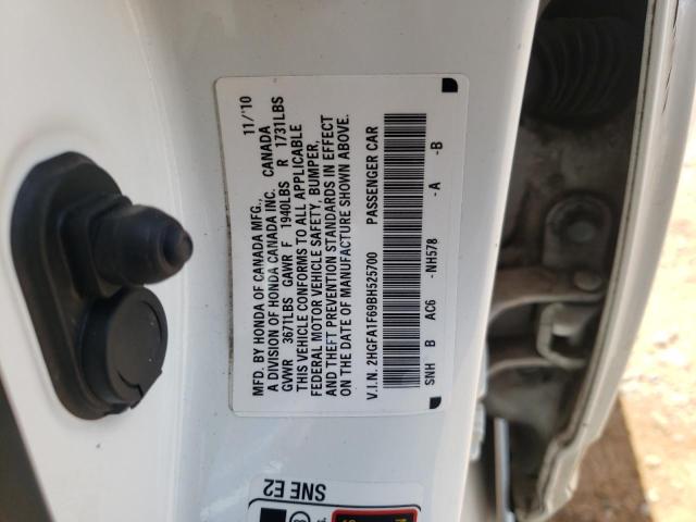 2HGFA1F69BH525700 - 2011 HONDA CIVIC LX-S Biały zdjęcie 10