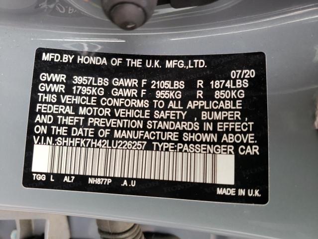 SHHFK7H42LU226257 - 2020 HONDA CIVIC SPORT  照片 10