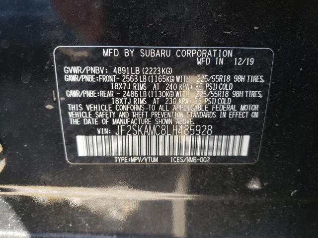 JF2SKAMC8LH485928 - 2020 SUBARU FORESTER S BLACK photo 10