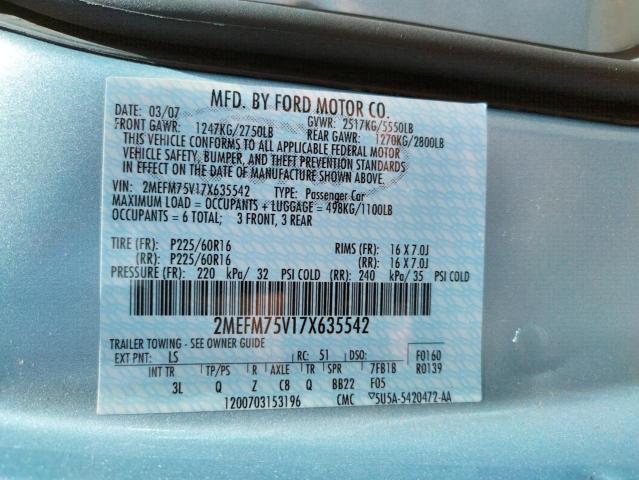 2MEFM75V17X635542 - 2007 MERCURY GRAND MARQ BLUE photo 10