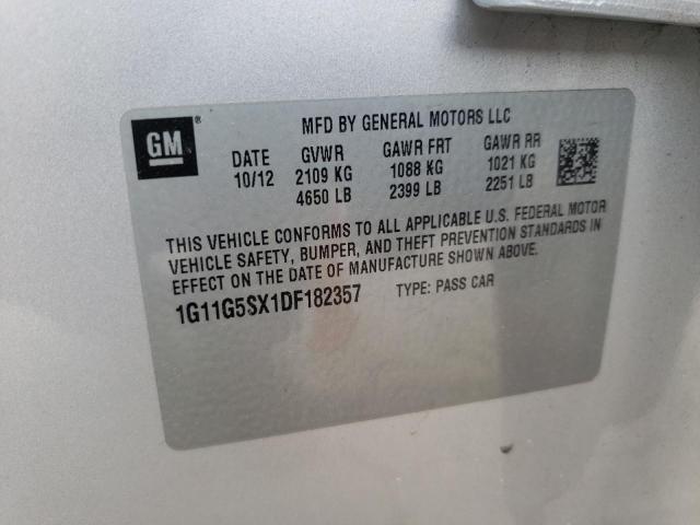 1G11G5SX1DF182357 - 2013 CHEVROLET MALIBU 3LT 银色 照片 10