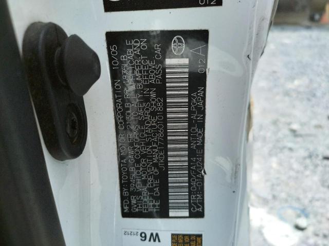 JTKDE177860101882 - 2006 TOYOTA SCION TC თეთრი ფოტო 10