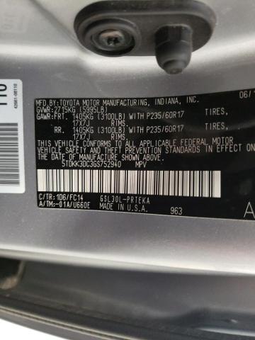 5TDKK3DC3GS752940 - 2016 TOYOTA SIENNA LE SILVER photo 10